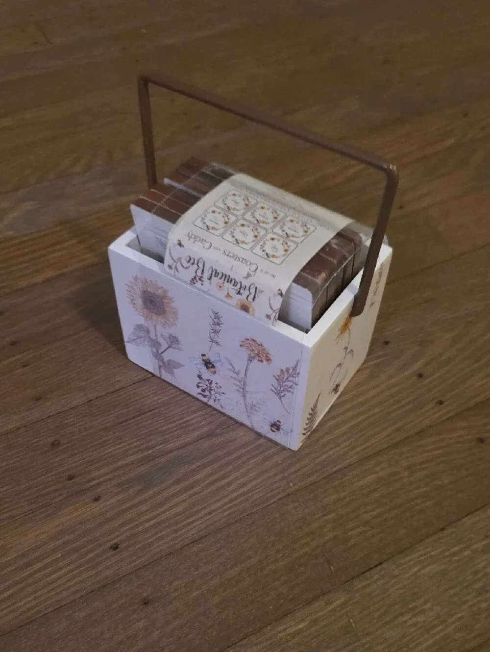 Botanical Bee Coaster Set Of 6 with Caddy - NEW